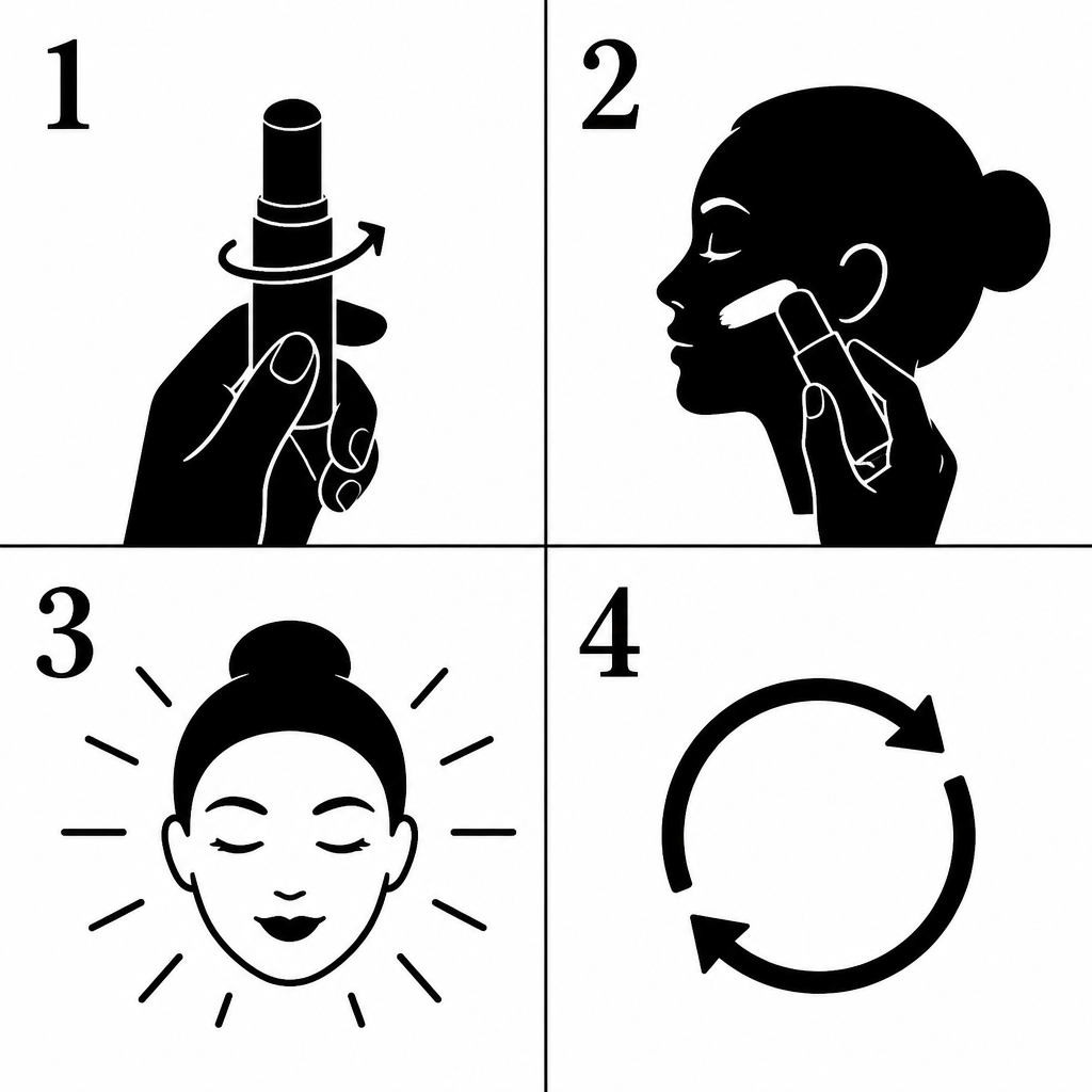 How to apply Aldeven balm: twist, swipe, watch the glow, repeat